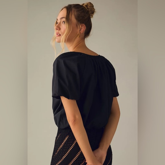 By Anthropologie Short-Sleeve Peasant Blouse XSP- black - Picture 2 of 6